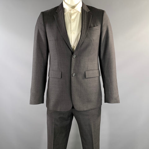 WOOYOUNGMI Chest Size 40 Grey Plaid Wool Notch Lapel 34 32 Suit