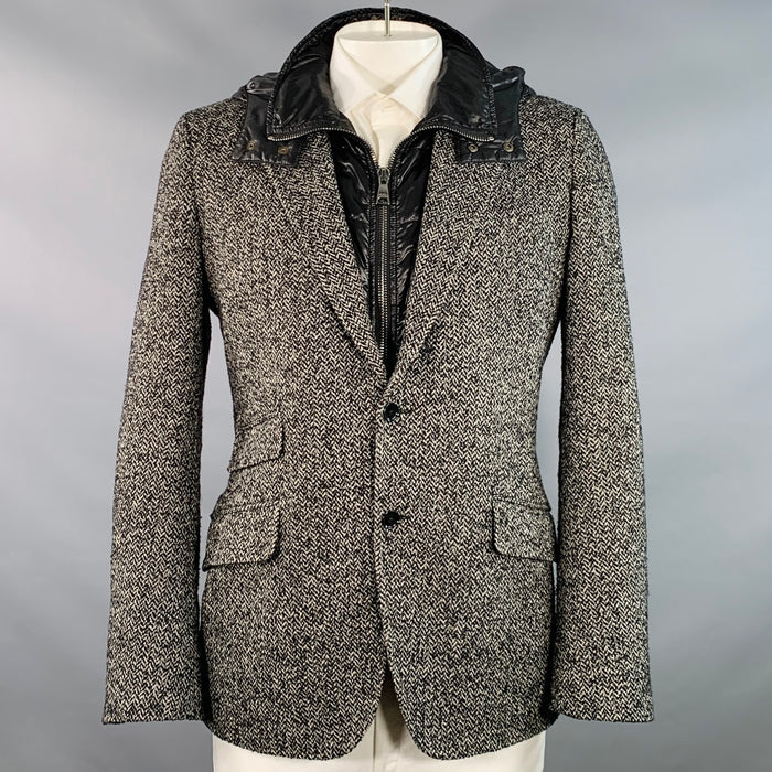 DOLCE & GABBANA Size 42 Black Grey Herringbone Acrylic Blend Hooded Sport Coat