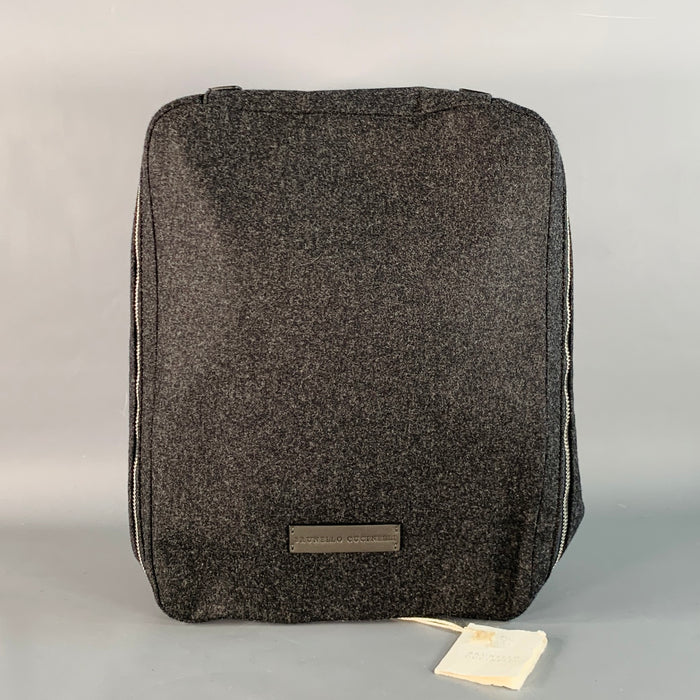 BRUNELLO CUCINELLI One Size Grey Wool Flannel Shoe Organizer Zip Up Travel Bag