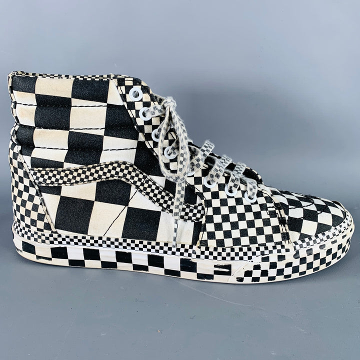 VANS Size 8.5 All Over Checkerboard Black White Checkered Canvas High Top Sneakers