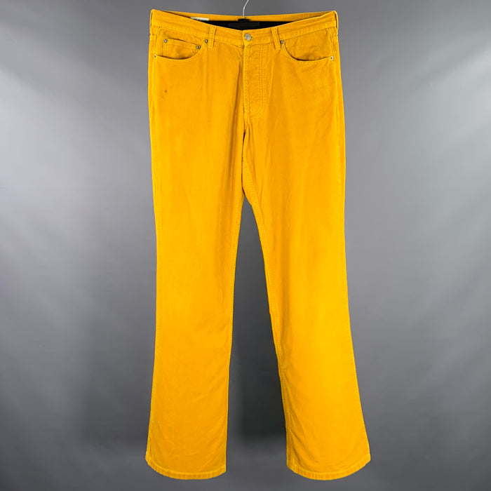DRIES VAN NOTEN Size 32 Yellow Corduroy Cotton Button Fly Casual Pants