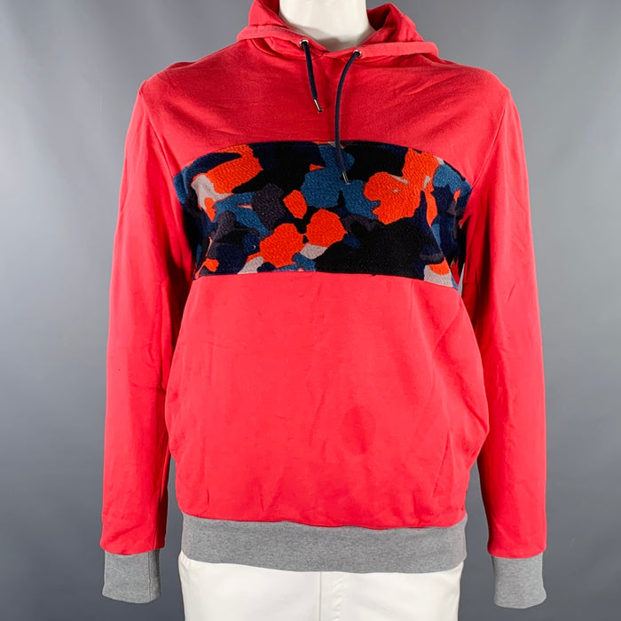 PS by PAUL SMITH Size L Red Blue Mixed Fabrics Cotton Hooded Sweatshirt