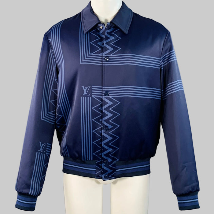 LOUIS VUITTON Size S Karakoram Souvenir Navy Blue Geometric Viscose Snaps Jacket