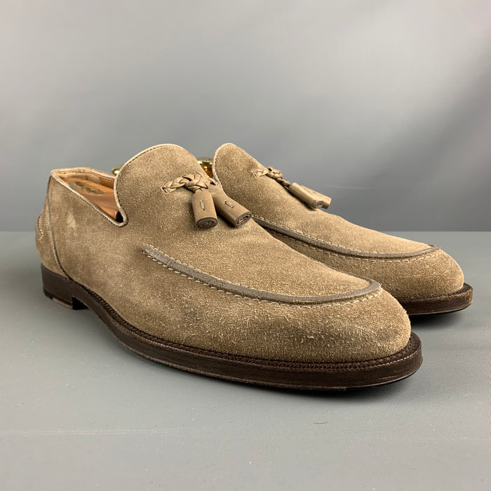 JIMMY CHOO Size 8.5 Taupe Textured Leather Slip On Loafers