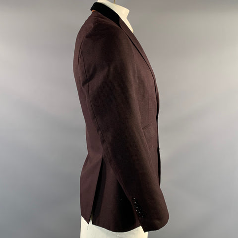 TALLIA Chest Size 40 Purple Black Houndstooth Rayon & Polyester Sport Coat
