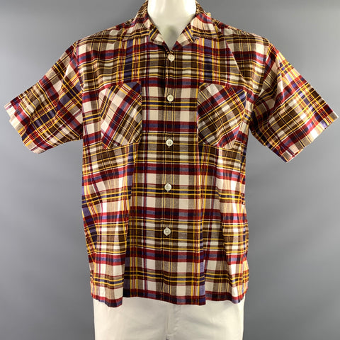 COMME des GARCONS Size L Brown Red Plaid Cotton Button Up Short Sleeve Shirt