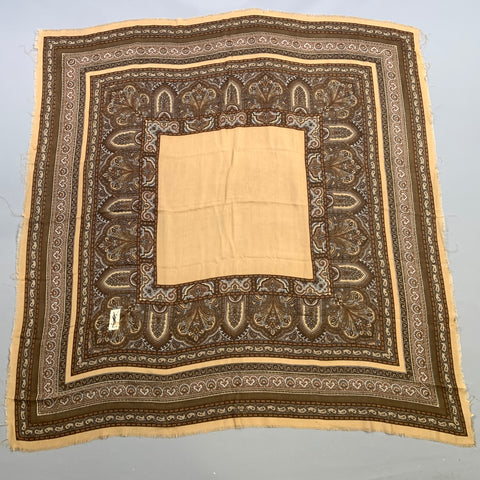 YVES SAINT LAURENT Tan Brown Paisley Linen Blend Shawl