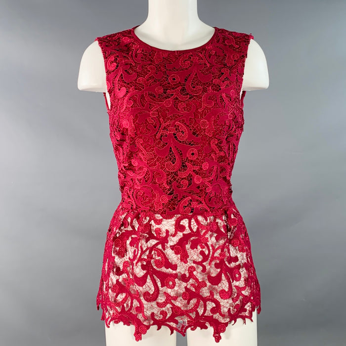 OSCAR DE LA RENTA Size 2 Burgundy Polyester Peplum Sleeveless Dress Top