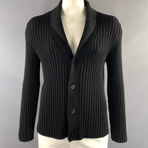AVON CELLI Size XL Black Ribbed Merino Wool Button Up Cardigan