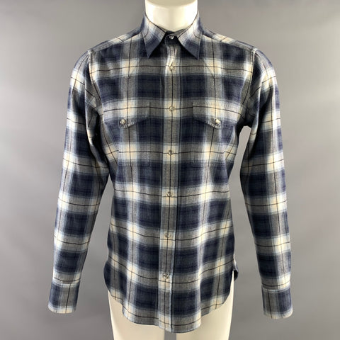 TOM FORD Size M Blue White Plaid Cotton Button Up Long Sleeve Shirt