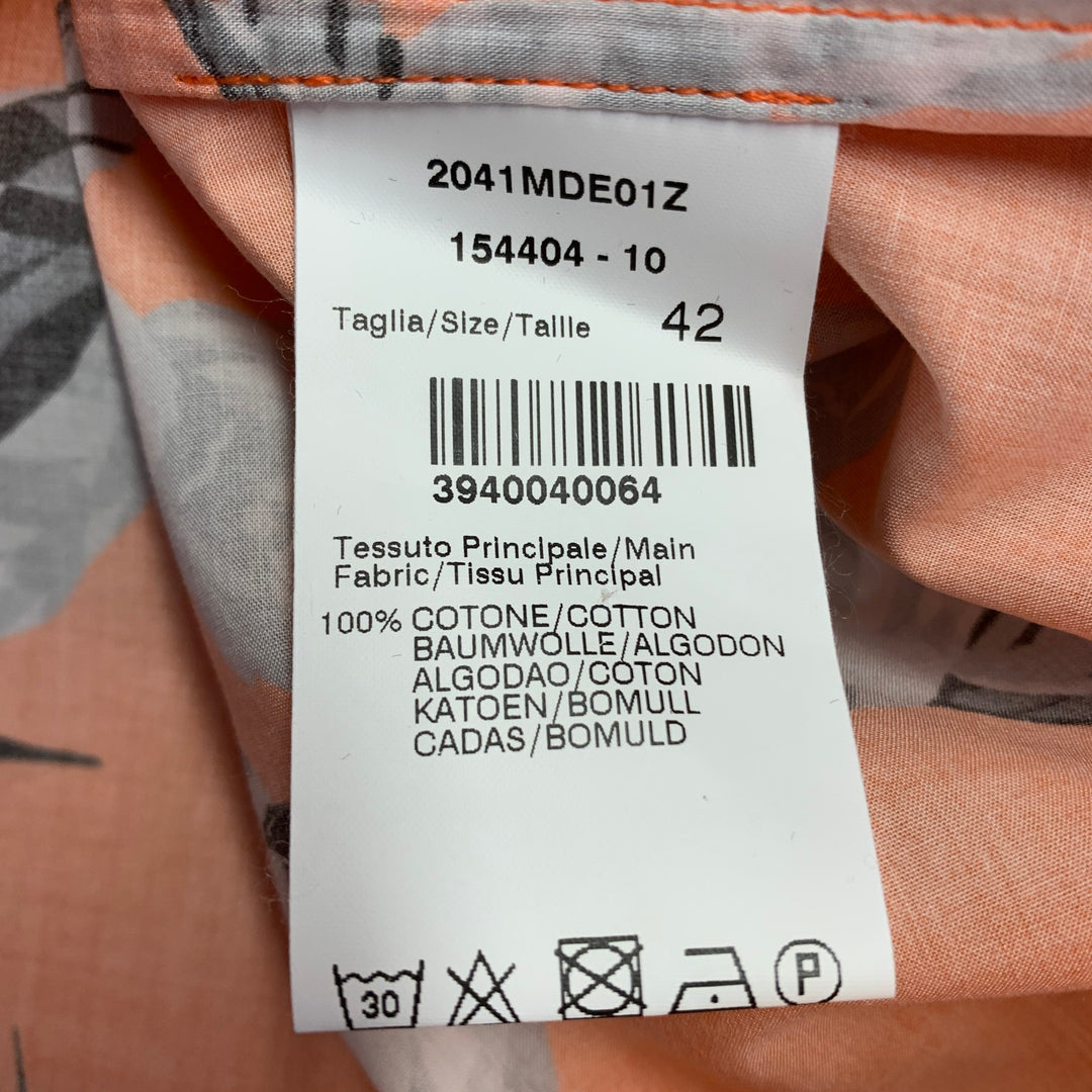 MSGM Size M Orange Black White Cotton Birds One Pocket Short Sleeve Shirt