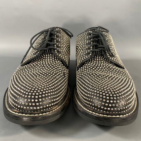 SAINT LAURENT Size 9.5 Black Silver Studded Leather Lace Up Shoes