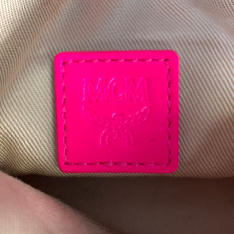 MCM SS2019 Pink Neon Monogram PVC Wristlet