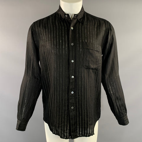 LORENZI Size S Black Stripe Button Up Long Sleeve Shirt