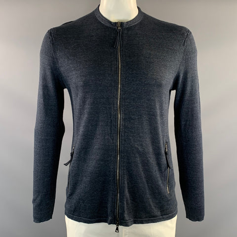 JOHN VARVATOS SS2018 Size L Navy Heather Linen Blend Zip Up Jacket
