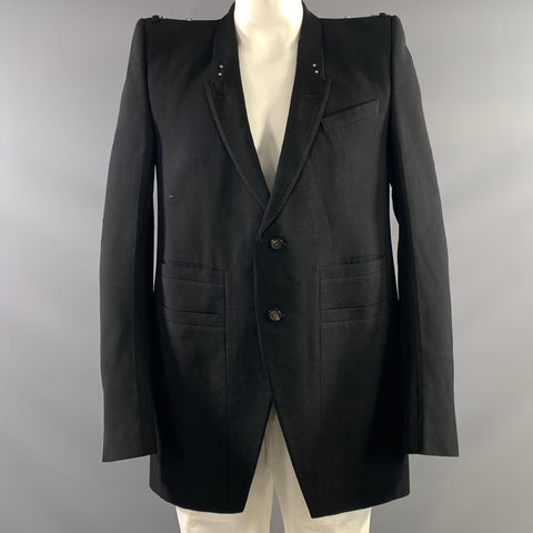 RICK OWENS Size 42 Black Wool Viscose Blend Notch Lapel Coat