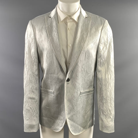 JOHN VARVATOS S2025 Chest Size 38 Silver Wrinkled Viscose Elastane Sport Coat