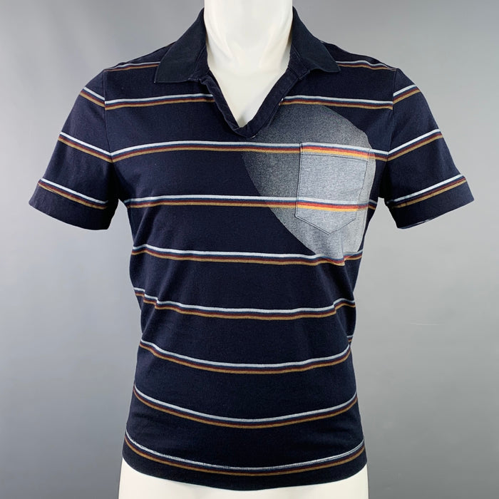 MAISON MARGIELA Vintage SS08 Size S Navy Multi Color Stripe Cotton One Pocket Polo
