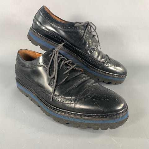 BARNEY'S NEW YORK Size 10 Black Brogues Leather Wingtip Lace Up Shoes