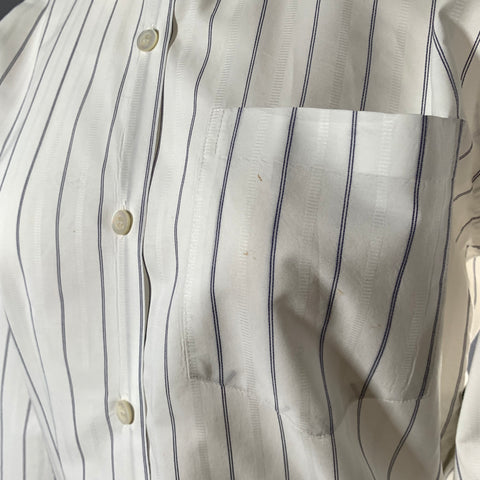 DRIES VAN NOTEN Size 4 White Navy Cotton Stripe Button Up Shirt