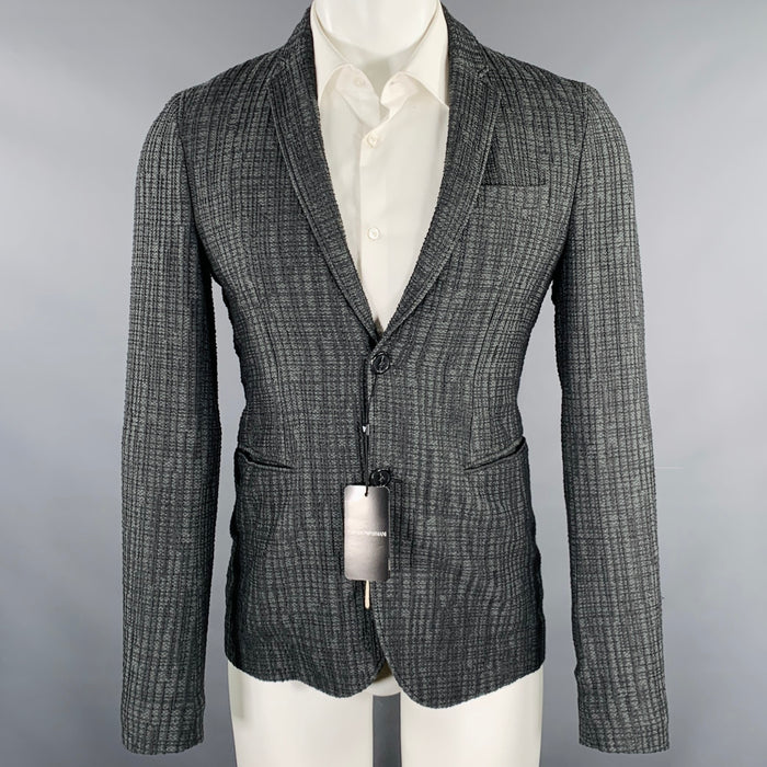 EMPORIO ARMANI Size 34 Grey Charcoal Jacquard Polyamide Blend Sport Coat