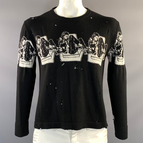 ENFANTS RICHES DEPRIMES SS2020 L Black White Knitted Wool Crew Neck Pullover