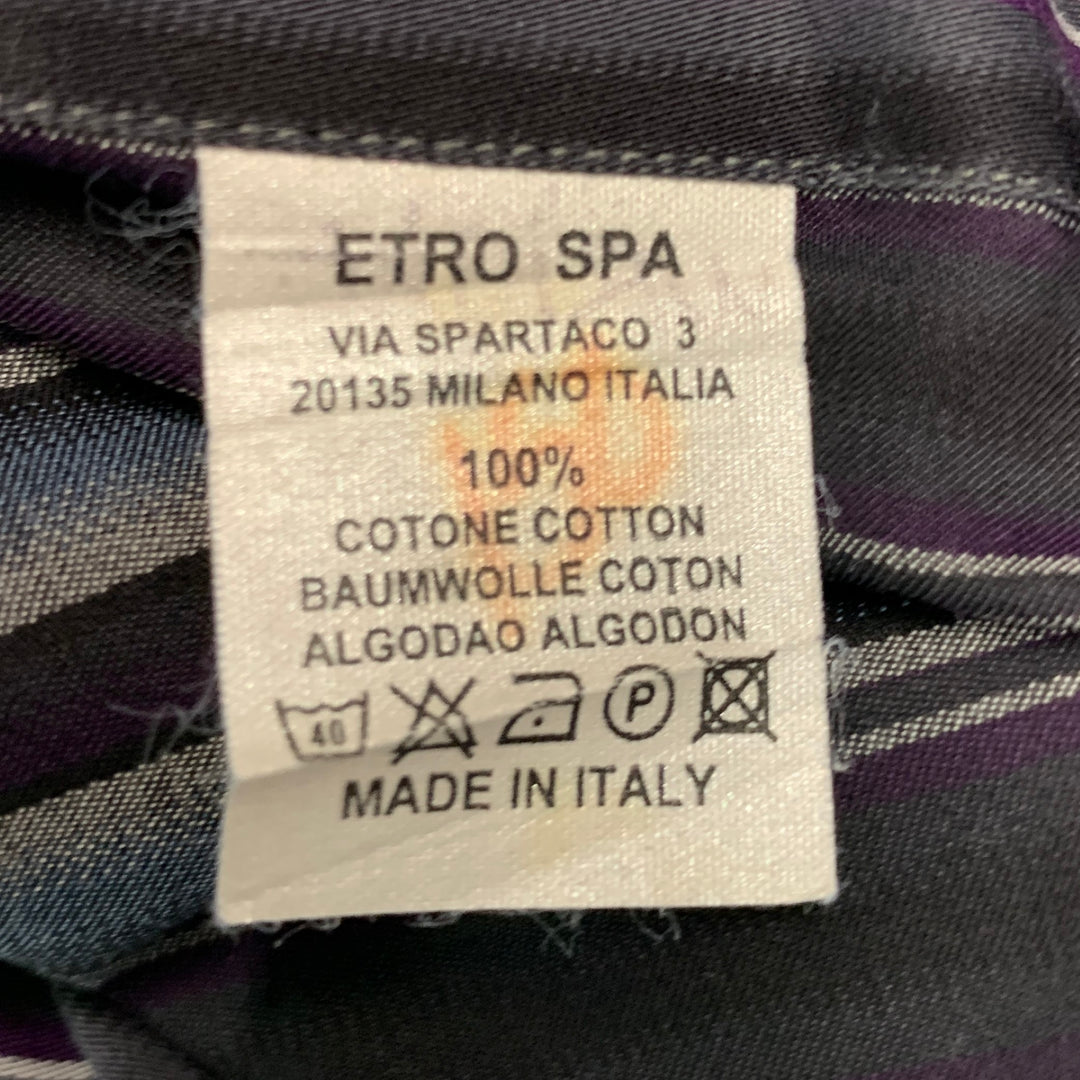 ETRO Size L Blue Purple Stripe Cotton Button Up Long Sleeve Shirt