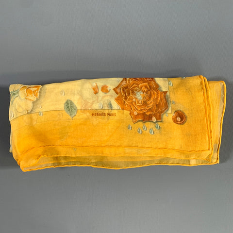 HERMES Yellow Rust Floral Silk Scarf
