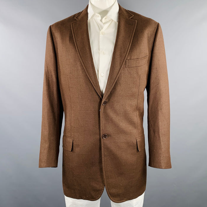 ISAIA Size 48 Brown Twill Linen Blend Notch Lapel Sport Coat