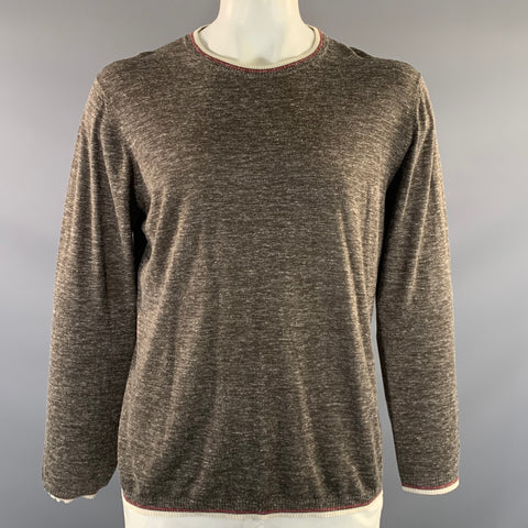 KITON Size XL Grey White Heather Silk Linen Crew Neck Pullover