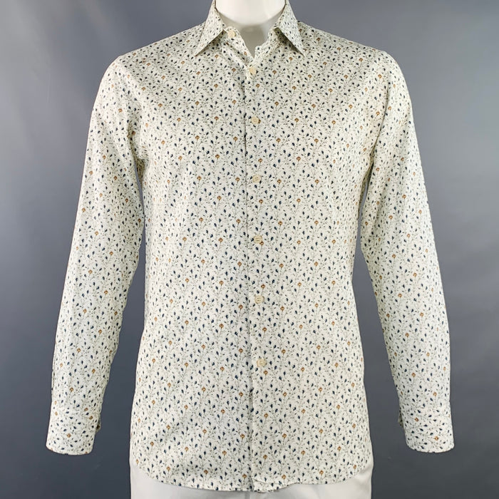 PAUL SMITH Size L White Multi Color Floral Cotton Slim Fit Long Sleeve Shirt