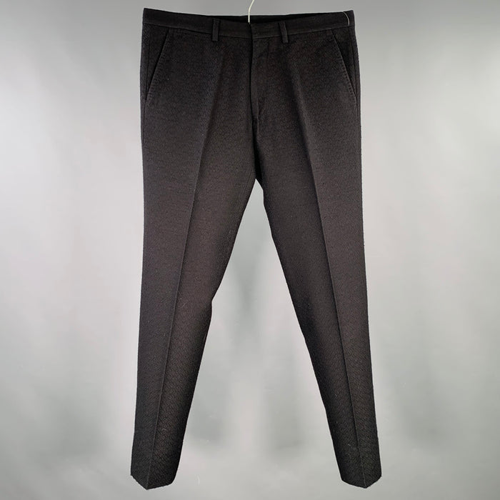 DRIES VAN NOTEN Size 30 Black Jacquard Wool Blend Flat Front Dress Pants