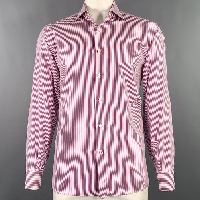 ISAIA Size XL Purple White Stripe Cotton Long Sleeve Shirt