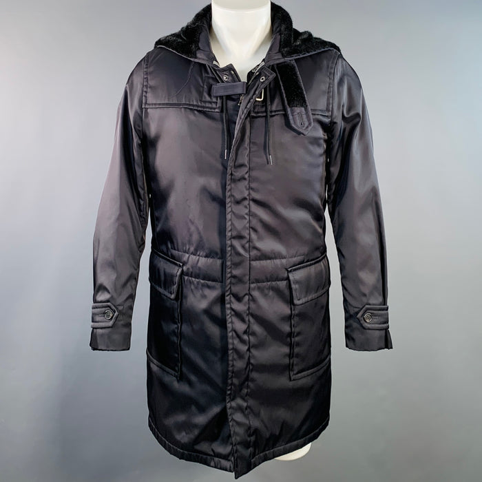 PRADA Size 38 Navy Polyester Hooded Zip Snaps Jacket