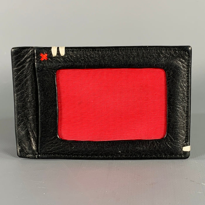 PAUL SMITH Black Red Contrast Stitch Leather Cardholder Wallet
