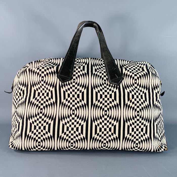 PAUL SMITH Black White Geometric Leather Trim Canvas Weekender Bag