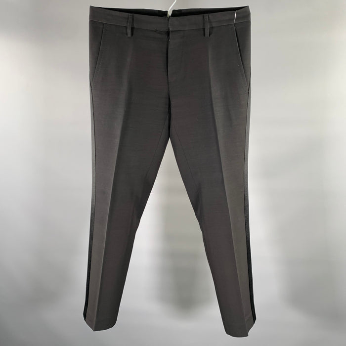 DSQUARED2 Size 32 Black Wool Blend Tuxedo Dress Pants