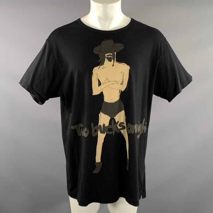 YOHJI YAMAMOTO Size M Black Brown Graphic Cotton T Shirt