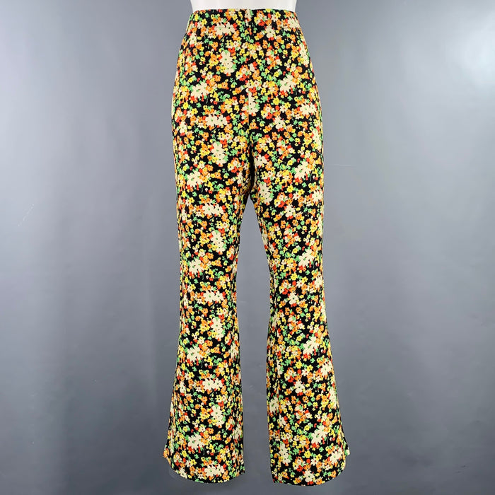 MARNI Size M Black Multi Color Viscose Floral Elastic Waistband Casual Pants