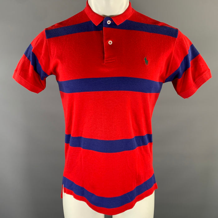 RALPH LAUREN Size M Navy Red Logo Cotton Mini Collar Polo