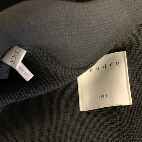 SANDRO Size XXL Black Polyester Blend Button Up Short Sleeve Shirt