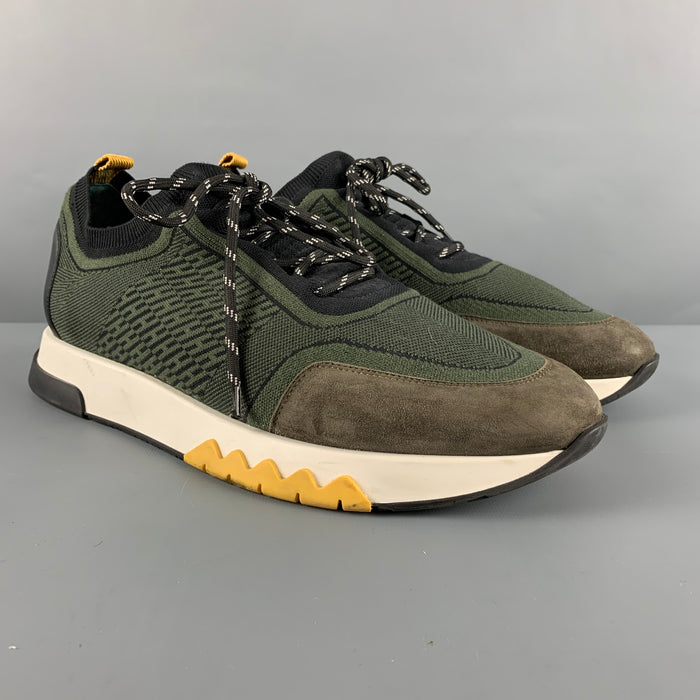 HERMES Size 11 Green Black Nylon Slip On Sneakers