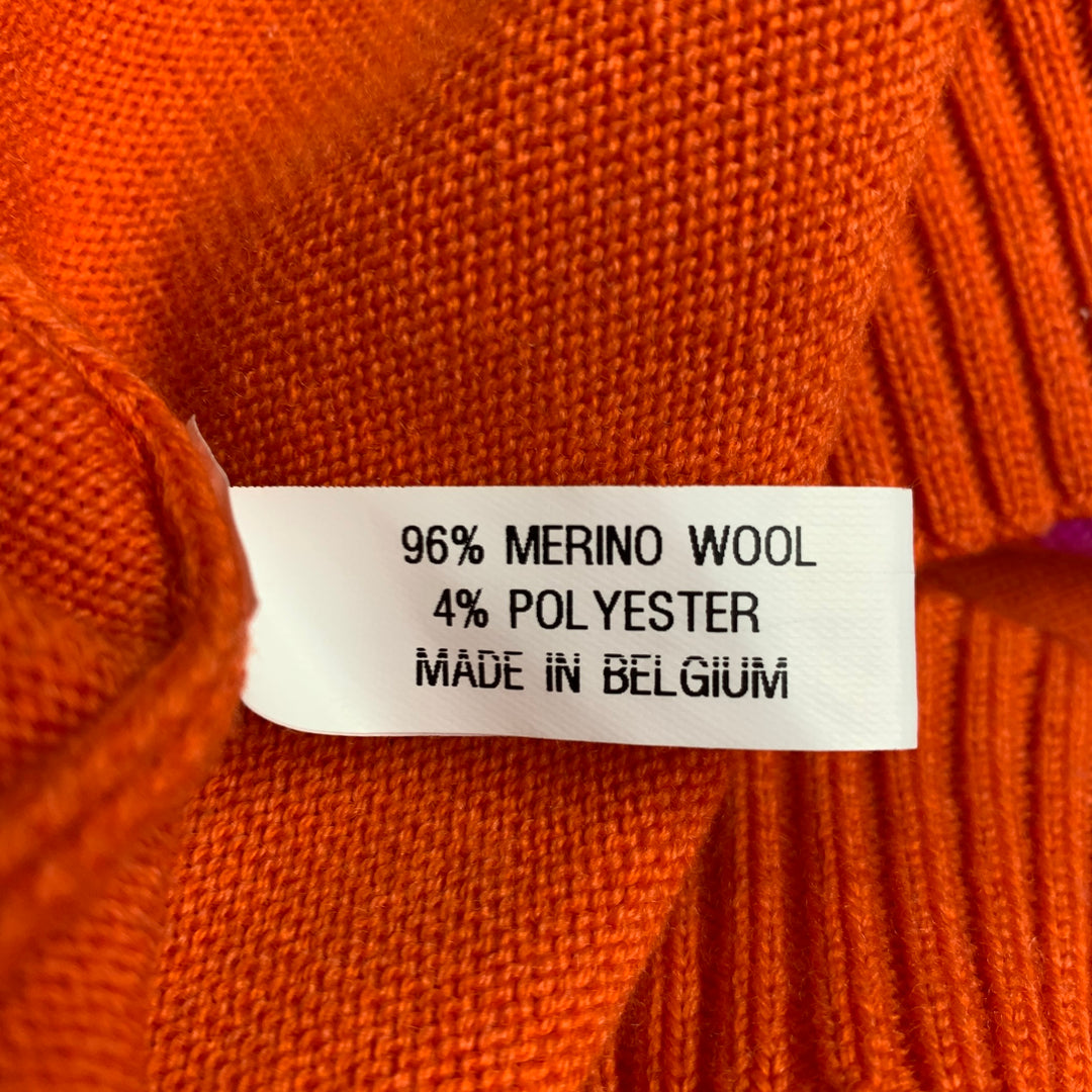 WALTER VAN BEIRENDONCK Size M Purple Orange Stripe Merino Wool Crew Neck Sweater