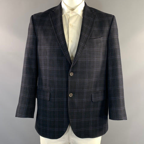 JACK VICTOR Chest Size 42 Navy Blue & Red Plaid Wool & Viscose Blend Sport Coat