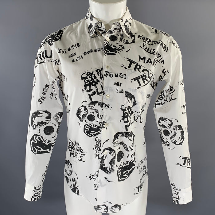 COMME des GARCONS HOMME PLUS Size S White Black Graphic Long Sleeve Shirt