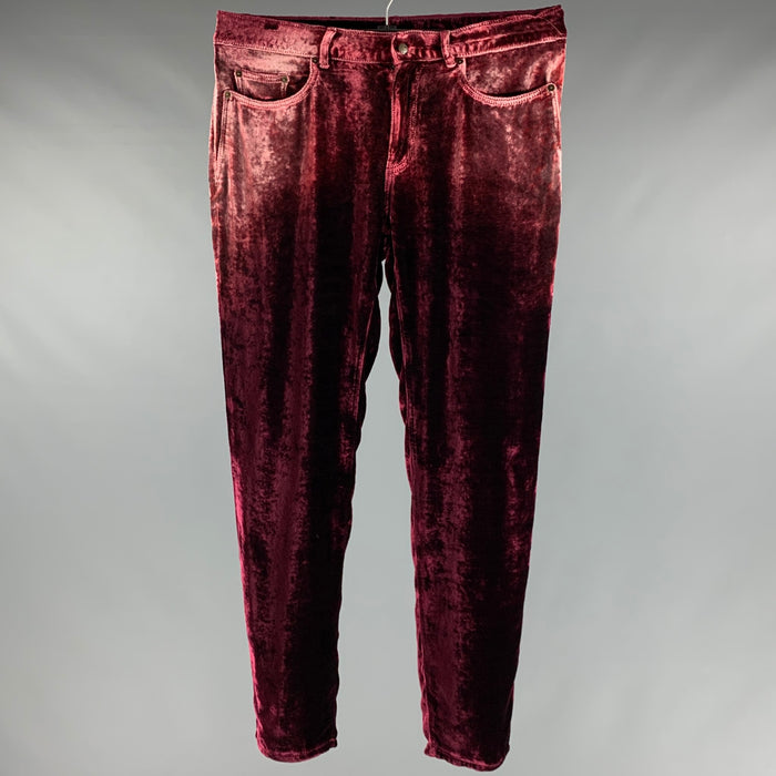 SAINT LAURENT Size 33 Burgundy Velvet Viscose Silk Jean Cut Casual Pants