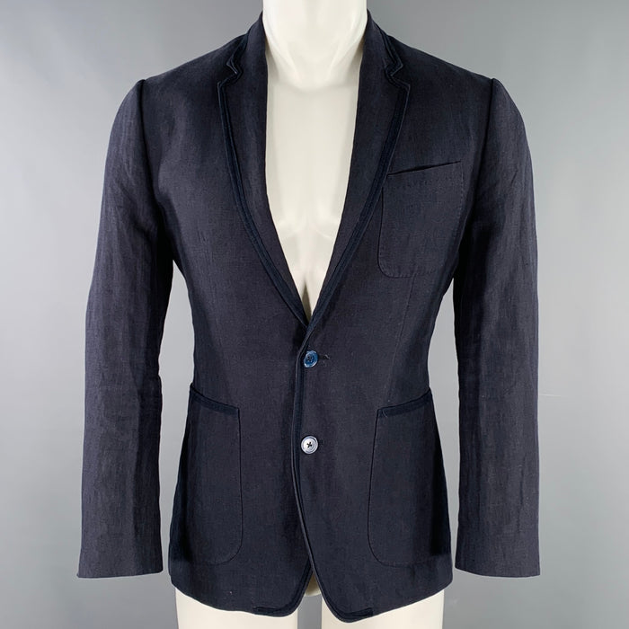 DOLCE & GABBANA Size 36 Navy Linen Notch Lapel Jacket