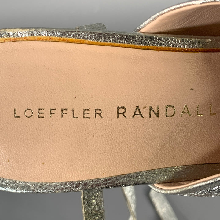 LOEFFLER RANDALL Size 8 Metallic Silver Crinkled Leather Ankle Strap Pumps