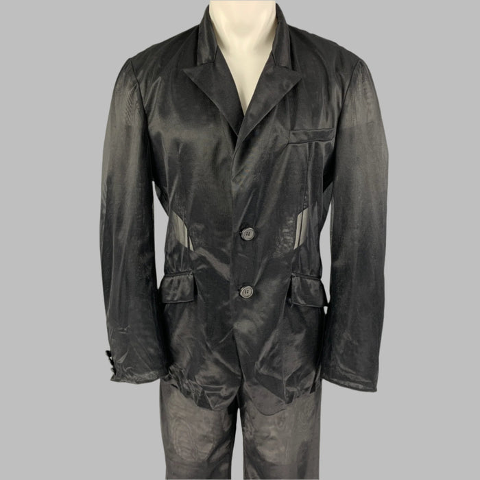 DOLCE & GABBANA Size 42 Black See Through Polyamide Peak Lapel Suit