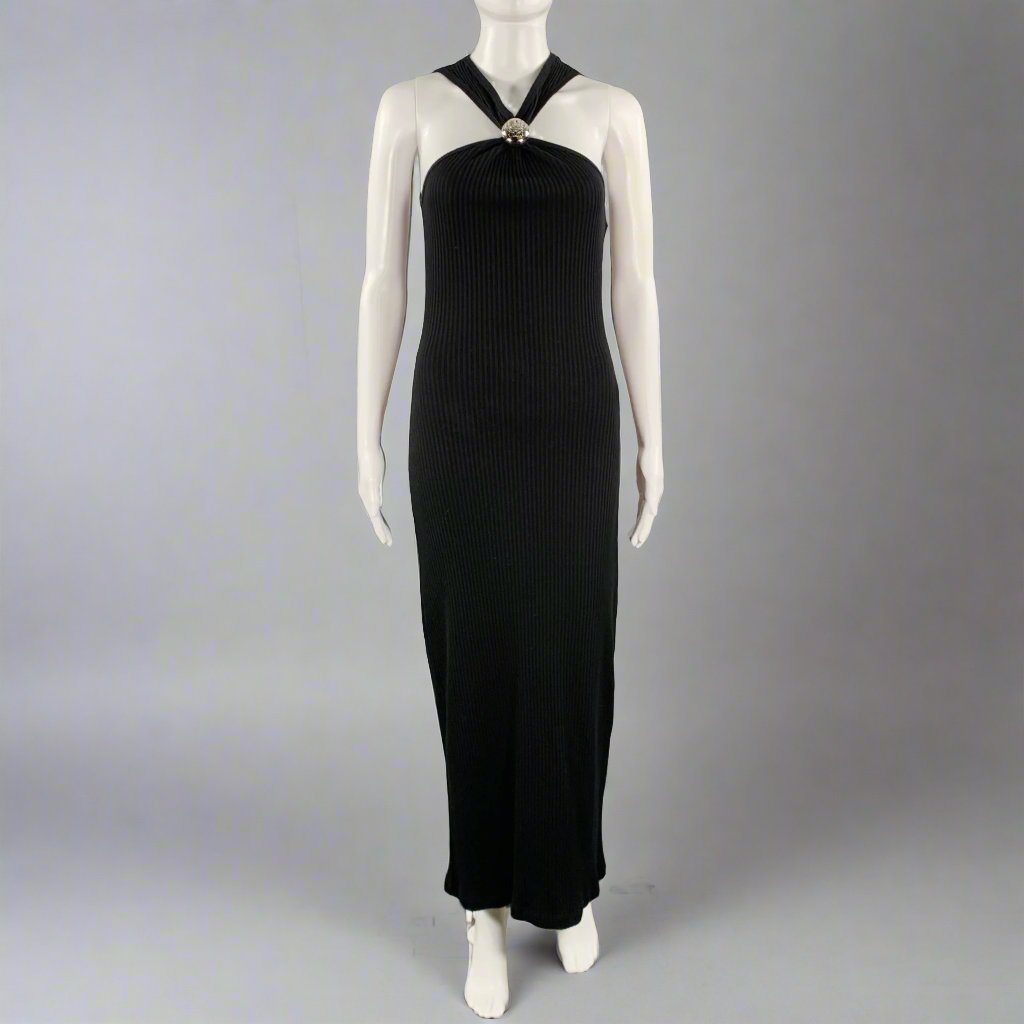 LOEWE Size M -Anagram- Black Cotton Ribbed Halter Dress – Sui Generis  Designer Consignment